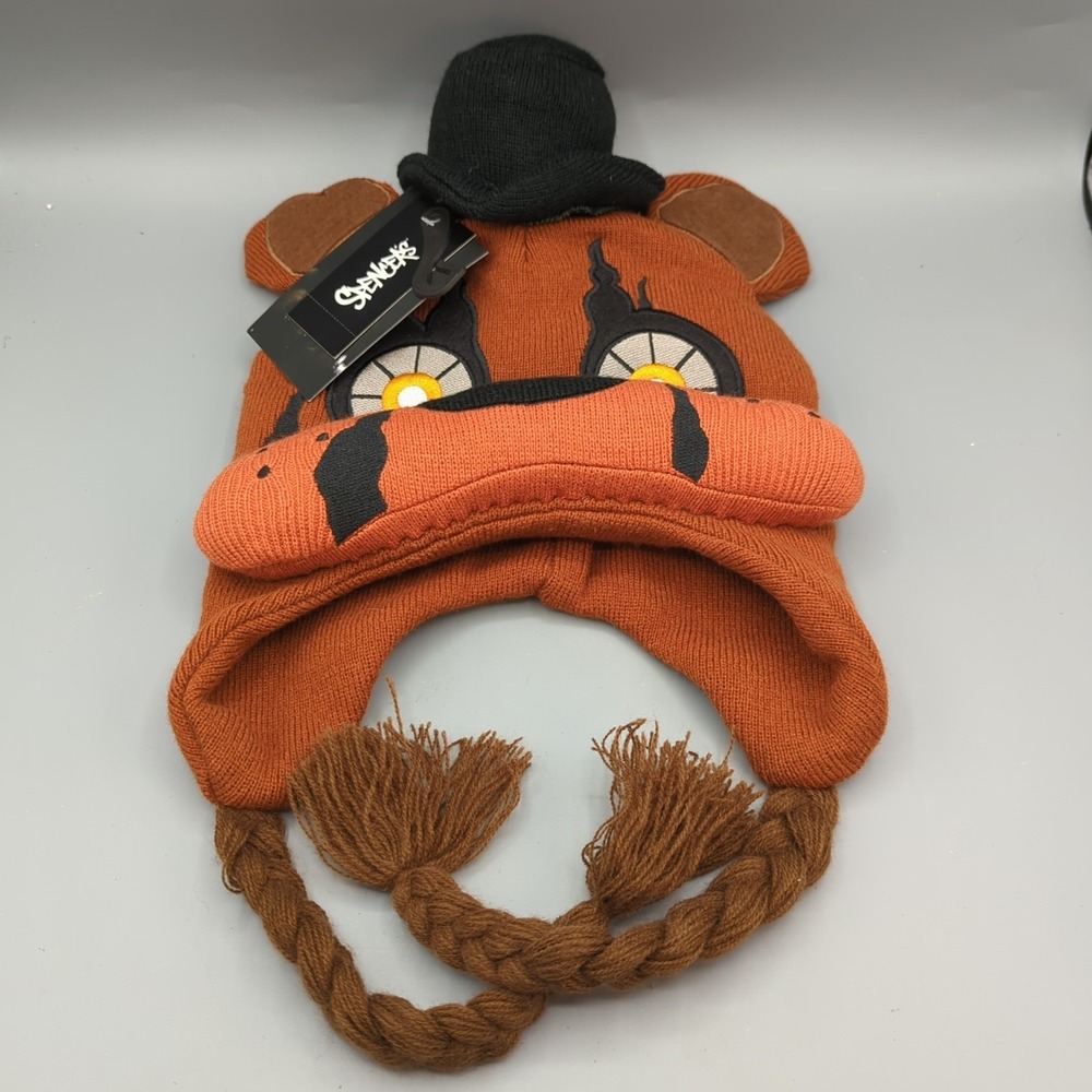 FNAF Five Nights At Freddy's Laplander Beanie Hat w/3-D Freddy Face & Tassels